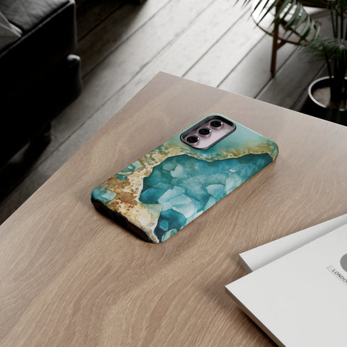 Aquamarine inspired Geode in Watercolor - Impact Resistant Phone Case
